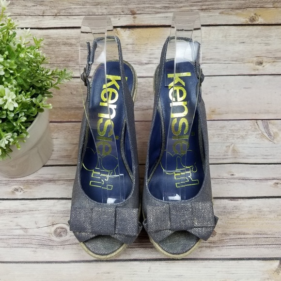 KENSIE GIRL Blue Golden Bow Canvas Espadrilles 7B - Picture 2 of 8